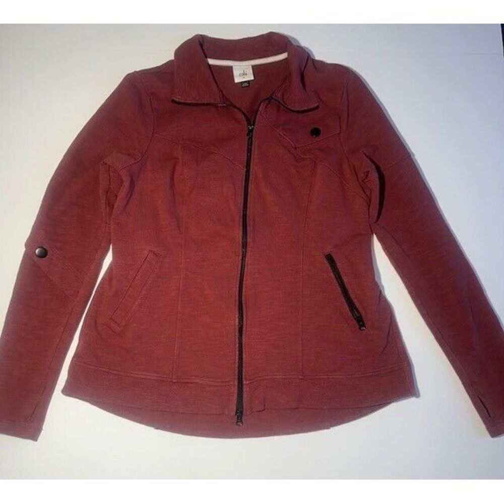 Cabi Med‎ Full Zip Cotton Slub Knit Training Jacket Burgundy 4122 Pockets Zip